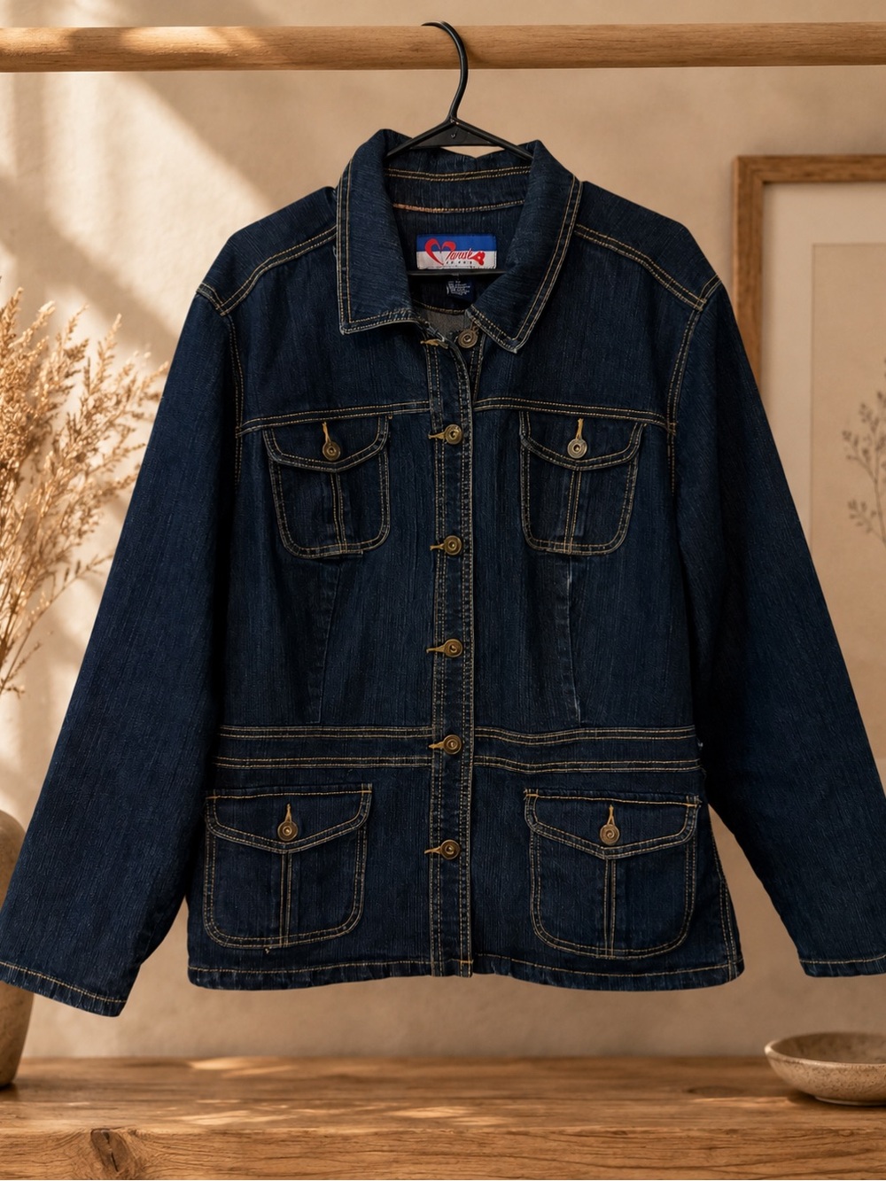 SWAK Dark Blue Denim Jacket with Button Front and Pleated Back| 3X